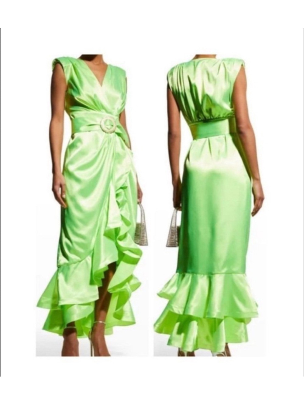 Women's Bronx and Banco Lime Green High-Low Ruffle Maxi Dress - Picture 5 of 11